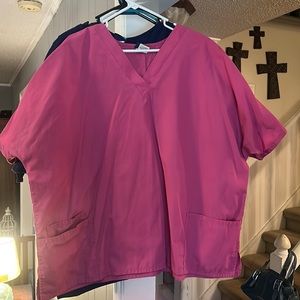 Two pocket scrub top, 3X, pink